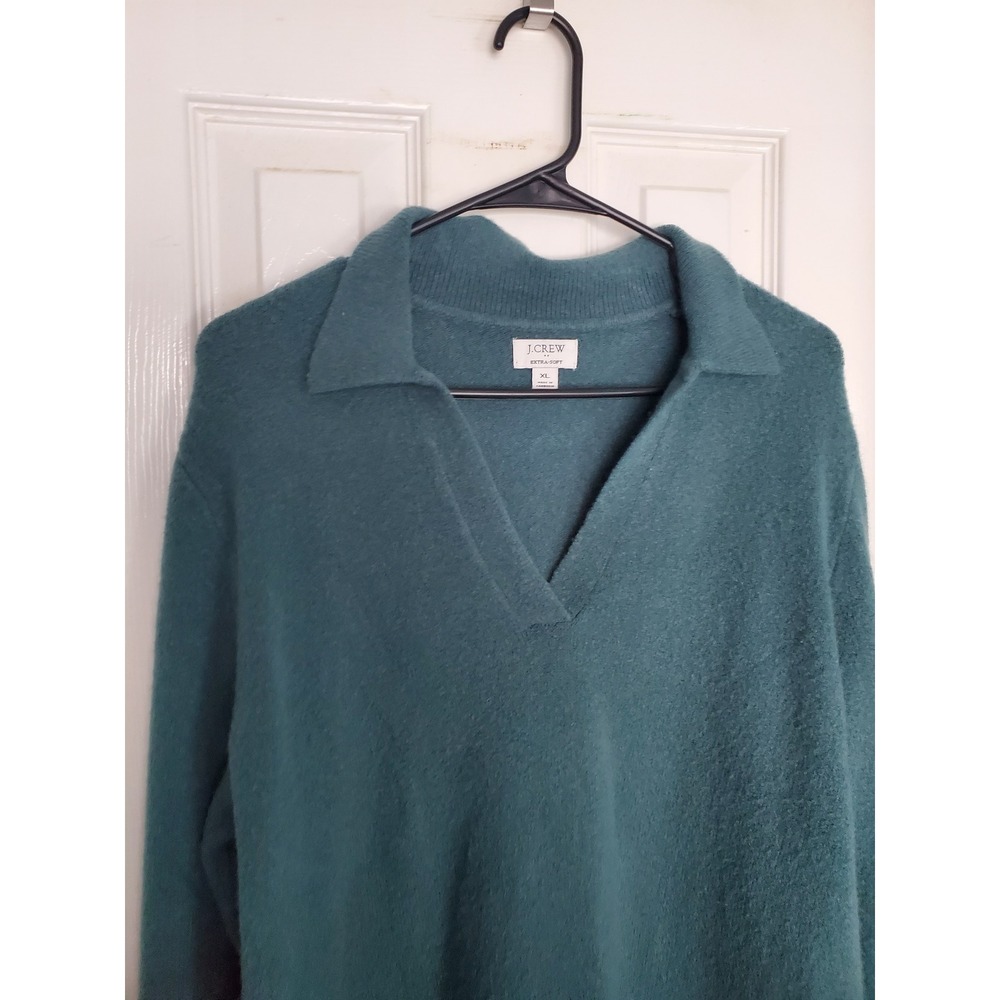 J.Crew Johnny Collar Wool Blend Teal Blue Extra-Soft Knit Pullover XL Preppy - Picture 3 of 8